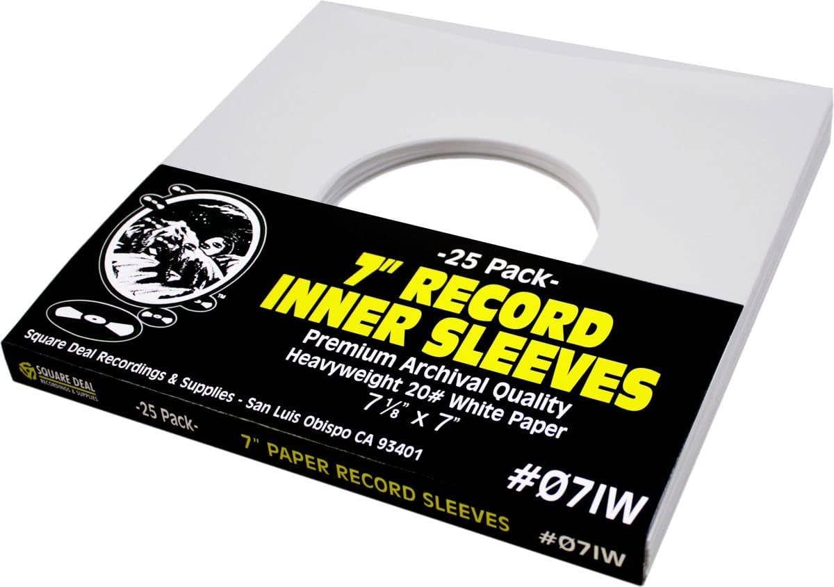 7" White Record Inner Sleeves - Heavyweight - With Hole